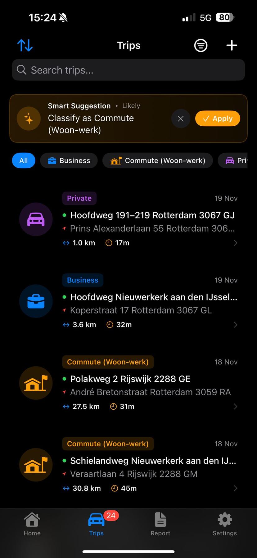 Ritly Trips List - Automatic Detection